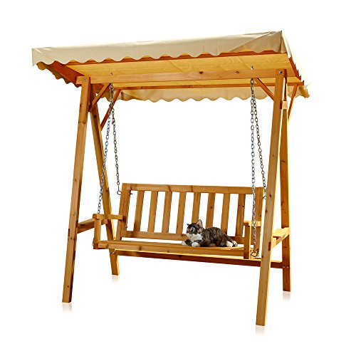 Melko Hollywoodschaukel Holz 188 x 161 x 88 cm Schwingliege Gartenschaukel Hängeschaukel Schaukelbank Braun