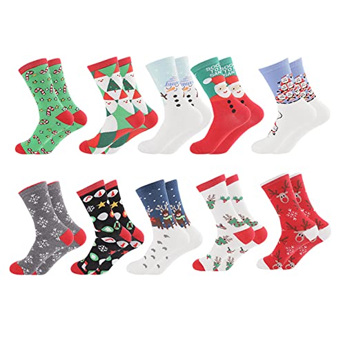YELYAN Weihnachtssocken, 10 Paar Unisex Weihnachtssocken Christmas Socks Weihnachtsmotiv Weihnachten Festlicher Baumwolle Socken für Damen und Herren(SD-10PCS)