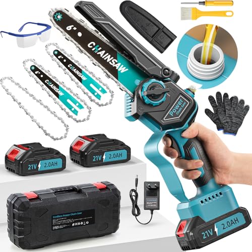 Mini Kettensäge mit Akku, Akku Kettensäge 6 Zoll mit 1000W Bürstenloser Motor, 4000mAh Akku Säge für Makita 18V Akku, mit Automatischer Öler, Handkettensäge für Gartenscheren Astschere Holzschneidenz