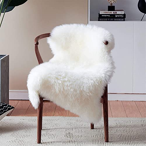 HEQUN Faux Lammfell Schaffell Teppich Kunstfell Dekofell Lammfellimitat Teppich Longhair Fell Nachahmung Wolle Bettvorleger Sofa Matte (50 x 80 cm, Weiß)