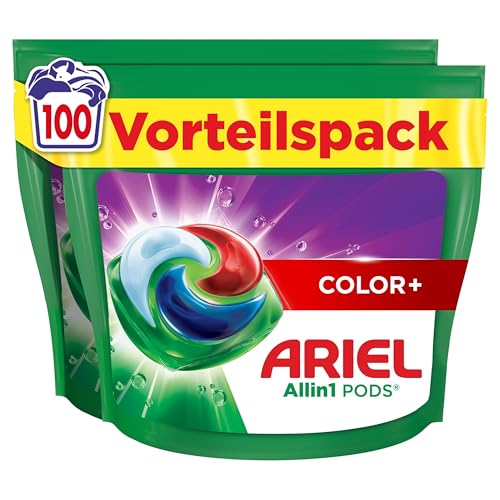 Ariel Waschmittel Pods All-in-1, Flüssigwaschmittel Kapseln 100 Waschladungen, Color+, Kraftvolle Fleckentfernung ab der 1. Wäsche