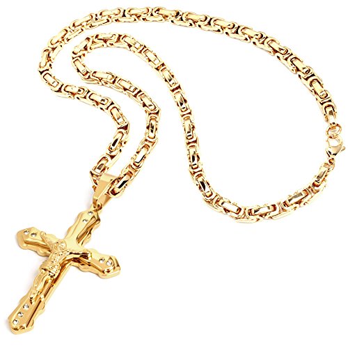 Vergoldeter Kreuz-Anhänger mit Königskette Herren-Schmuck Halskette 18k gold Jesus Halskette Männer Geschenk