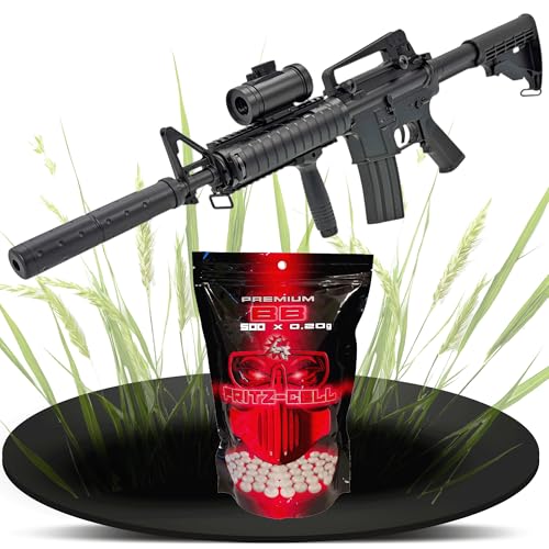 Fritz-Cell Set Airsoft Gewehr DS4 M83 Elektrische Softair Waffe 0,5 Joule 6 mm inkl. 500 Premium BB's 0,20g Munition