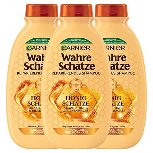 Garnier Wahre Schätze Reparierendes Shampoo Honig Schätze, kräftigt und nährt strapaziertes und brüchiges Haar, 3 x 250 ml
