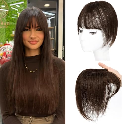 Topf-Haarteil aus 100% Echthaar mit realistischer Kopfhaut - 360° Decke für voluminöses Haar, mit Klammern, Farbe: #2 Dunkelbraun 8 Zoll 20cm