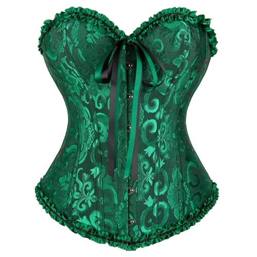 Vrapo Korsett Damen - Bustier Corset Top für Frauen - Vollbrust Corsage Schnürkorsett Taillenformer Dessous - Schwarz Grün - Größe M