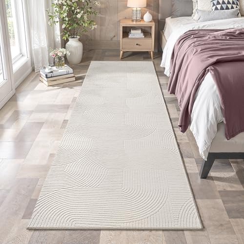 the carpet Rio - Moderner Kurzflor Teppich, weicher und pflegeleichter Anti-Rutsch-Teppich mit 3D-Optik, robust, für Wohnzimmer und Schlafzimmer, Creme, 80 x 300 cm