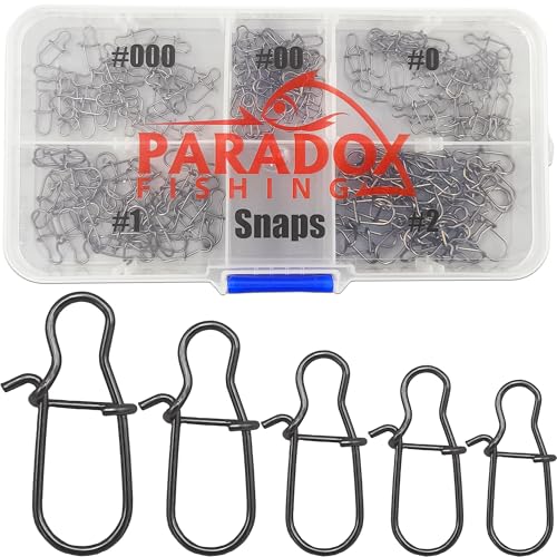 Paradox Fishing Duo Lock Snap Set I 175 Stück #000-#2 mit Box I Snaps Angeln Angelzubehör Forelle Angeln Snaps Spoons Forelle Angel Karabiner - für Forellenköder, Hecht-Köder und Barsch-Köder