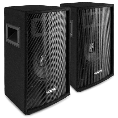 Vonyx SL8 PA Lautsprecher Passiv Set, 2X 400 Watt Partyboxen Set, 8 Zoll Passiv, Disco, DJ Party Lautsprecher mit Griffe, Lautsprecherboxen mit Tophat - Schwarz