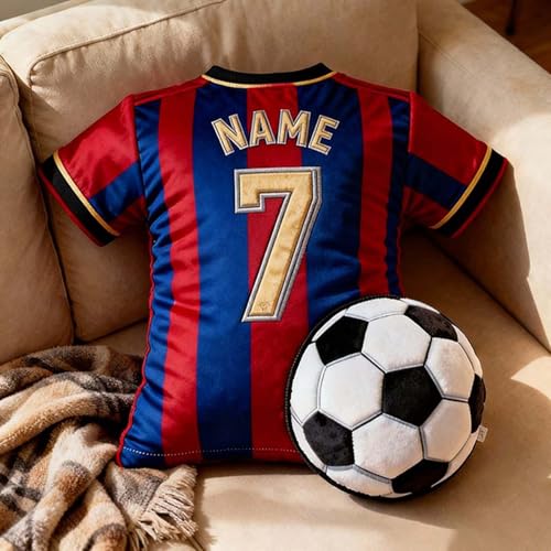 Drawelry Personalisierte Sportspieler Trikot Kissen mit Namen Nummer Bedruckt Zierkissen Ballsport Sportfans Ballfans Förm Deko Kopfkissen Weihnachts Gsgeschenk für Familie Kinder (Fußball-A)