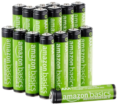 Amazon Basics 16er-Pack wiederaufladbare AAA-NiMH-Leistungsbatterien, 800 mAh, 1,2 V, bis zu 1000x wiederaufladbar, vorgeladen