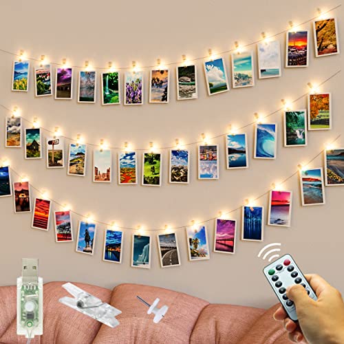 slochi Foto Lichterkette, 5M 50LED USB Fotoclips mit Klammern für Fotos 8 Modi mit Fernbedienung Bilder für Zimmer Wohnzimmer Weihnachten Hochzeiten Warmweiß