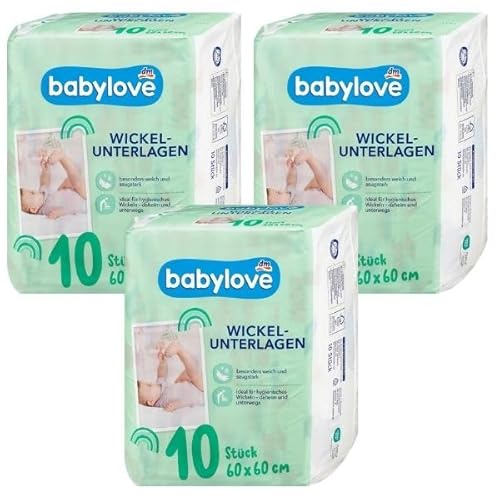 Wickelunterlagen für Babys, Hygienische Einlagen, Recyclingmaterial, Chlorfrei, Parfümfrei, Latexfrei 30 stück 60x60 cm von babylove (Wickelunterlagen)