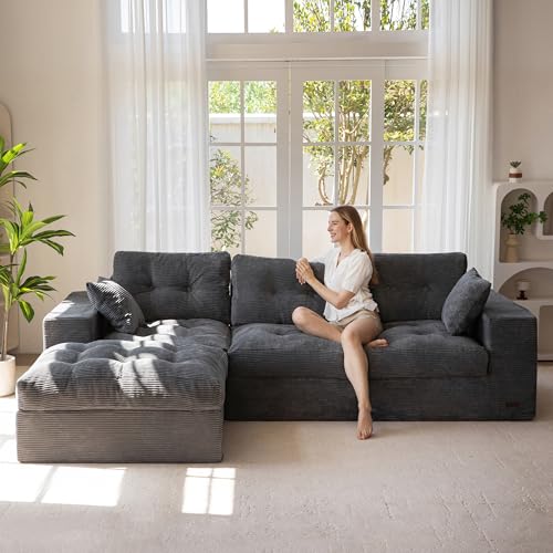 MAXYOYO Sofa mit Schlaffunktion, Ecksofa L Form Cordstoff 264x171 cm Cord Couch Wohnzimmer Schlafsofa mit Ottomane Universal Easy Clean & Pet Friendly,Keine Montage