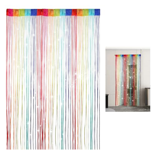 Fadenvorhan 100 X 200 cm, Fadenvorhang Insektenschutz, Türvorhang Insektenschutz, Gefärbt Streifenvorhang, Fliegenvorhang Tür für Wohnzimmer, Balkon, Zimmer, Küche, Vorzimmer, Festliche Dekoration