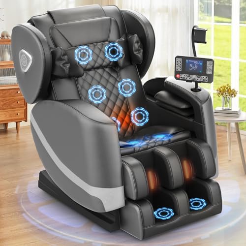 Massagesessel Ganzkörper, Zero Gravity Relaxsessel Massagestühle mit Taillen- und Beinheizung, Komfort-Airbags, Fußrollen, 10 Massagerollen, Bluetooth-Lautsprecher, Fernbedienung