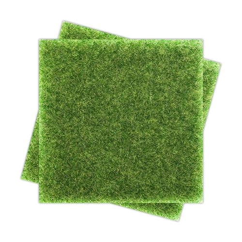 Dreamil Mini-Kunstrasen DIY 2 Stück Rasenteppich 15 x 15cm Miniaturgarten Künstliche Moos Miniatur Moos Deko für Basteln DIY Mikrolandschaft Puppenhaus