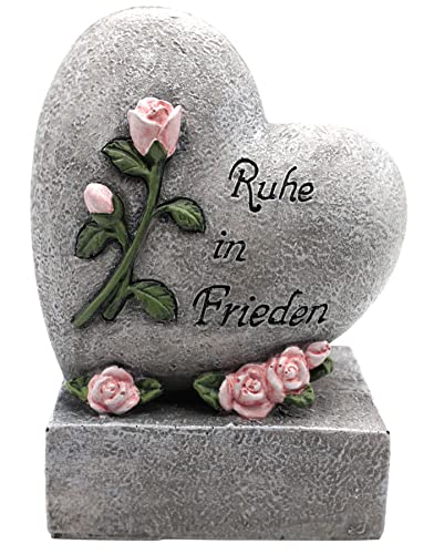 Anosta Herz auf Sockel - Grabdekoration, Grabschmuck (grau - rosa Rose)