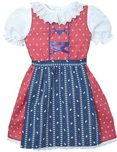 Schrammel Kinderdirndl Hirsch Stickerei Reine Baumwolle Kindertrachten Bluse (110-116, Rot-Navy)