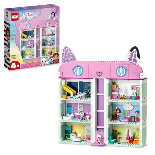 LEGO Gabby's Puppenhaus Spielzeug - 4-stöckiges Puppenhaus mit Gabby, Pfötchen-Panda, MeerMieze und Kuchen-Katze Minifiguren und Zubehör - Geschenk für Mädchen und Jungen ab 4 Jahren - 10788