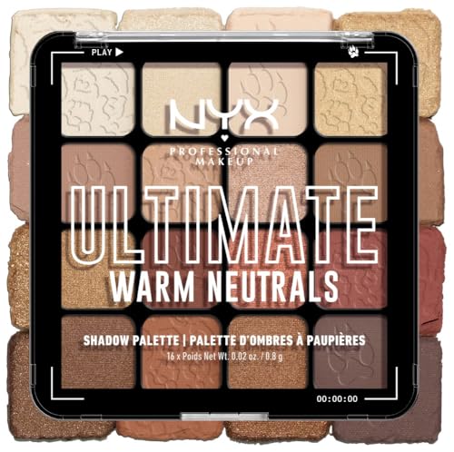 NYX Professional Makeup Lidschattenpalette mit 16 Farbtönen, Intensives und langanhaltendes Finish, Vegane Formel ohne Inhaltsstoffe tierischen Ursprungs, Ultimate Shadow, Farbton: Warm Neutrals
