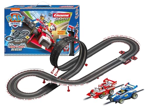 Carrera GO!!! PAW Patrol - Ready Race Rescue Set |2 Slotcars inkl. 2 Handregler mit Turbo-Knopf | Inklusive Chase und Marshall | 4,9 m Streckenlänge mit Looping und Rundenzähler | Maßstab 1:43