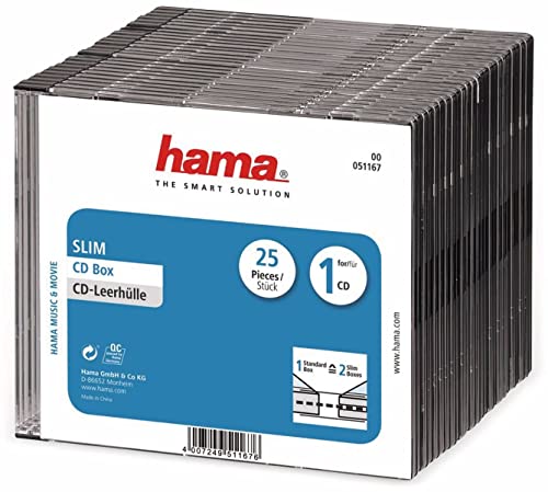 Hama CD Box Slim, Schwarz/Transparent, 25er Pack