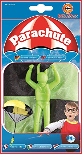 Günther Flugspiele 1171 - Fallschirmspiel Parachute, ca. Ø 46 cm, Fallschirmspringer Spielzeug zum werfen, für Kinder ab 4 Jahren, mit Mini