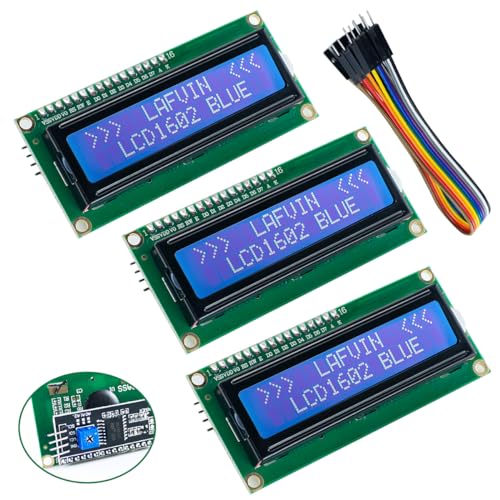 LAFVIN 3pcs 1602 I2C IIC LCD Display Screen Module with Interface Adapter Blue Backlight for Arduino Raspberry Pi