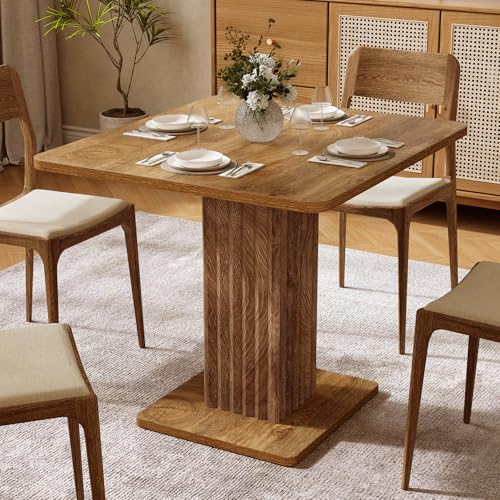 Tribesigns Esstisch, 90 cm x 80 cm x 75 cm Kleiner Küchentisch, Esszimmertisch aus Holz für 2-4 Personen mit geriffeltem Untergestell, Esstisch im Landhausstil für Esszimmer, Küche und Wohnzimmer