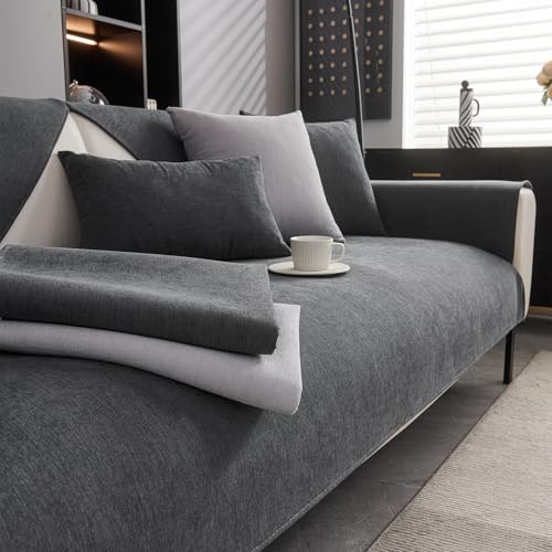 CJJZFO Sofa Überzug Weiche Chenille Sofabezug: Hund Katze Sofaschoner Anti Rutsch Vintage Couch Überzug für U Form L Form Sektionssofa für 1 2 3 4 Sitzer Sofa (Dunkelgrau, 70 * 70cm)