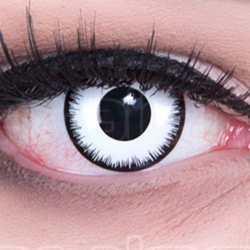 Weiße Crazy Zombie Fun Kontaktlinsen 1 Paar Farbige Weiße Lunatic Kontaktlinsen Ohne Stärke mit Behälter. Perfekt zu Halloween, Karneval, Fasching oder Fasnacht ohne Sehstärke