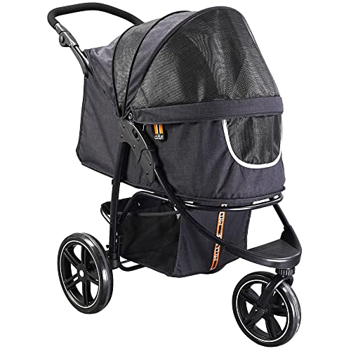MY DUQUE COOPER - Hundewagen & Haustier Buggy bis 32 kg mit Ablagekorb für Einkäufe, einfach faltbar, 3-Fach höhenverstellbar, Soft Touch Griffe, reflektierend und im modernes Design - Schwarz