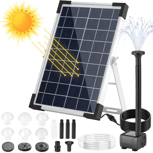 Solar Teichpumpe 5W, 170L/h Solar Springbrunnen, Solar Brunnenpumpen mit 1M Wasserleitung DIY, 9 Düsen, 3,25M Kabellänge, Solar Wasserpumpe, für Garten Teich Brunnen Wasserfall Pool