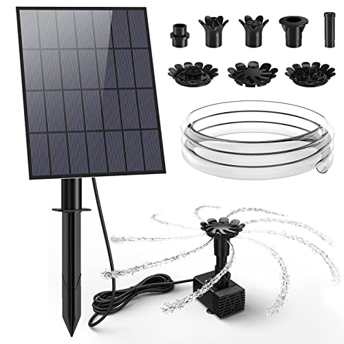 AMZtime 3,5W DIY Solar Springbrunnen für Außen mit 1,5M Wasserleitung und Pfahl, Upgrade Solar Teichpumpe Kit Solarpumpe mit 17 Effekte Solar Wasserpumpe Solar Fontäne für Gartenteich VogelBad