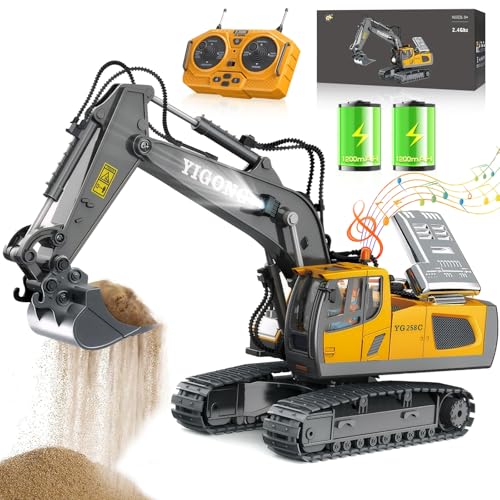 KIYTARBOO Ferngesteuertes Auto Bagger Spielzeug für ab 3 Jahre Sand Fahrzeuge Metall Ferngesteuert, 11CH, 2,4 GHz RC Bagger mit Licht und Sound 680° Drehung, Geschenke für Jungen ab 5 6 7 8 9 10 11 12