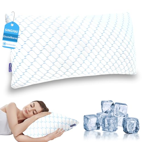 SINGHAI Kopfkissen, Memory Foam Kissen, Kühlendes Kopfkissen, Flach Nackenkissen Orthopädisches Seitenschläferkissen (Blaue Welle, 40x80 cm)