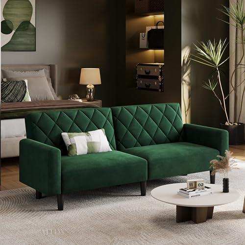 Yaheetech 2 Sitzer Sofa, 159cm Polstersofa aus Samtstoff, Kleine Sofacouch, 140,5 × 94 cm Liegefläche, Doppelsofa für Wohnzimmer/Schlafzimmer, Grün