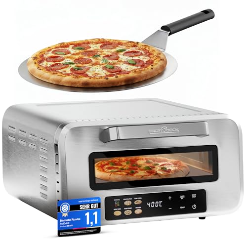 ProfiCook® Pizzaofen elektrisch | 400°C | echter Pizzastein | inkl. Pizzaheber | variable Zeit und Temperatureinstellung | Pizza Ofen Elektro | für Pizza in unter 5 min. | Pizzamaker | PC PO 1323