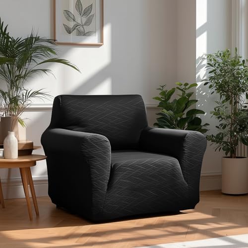 Deconovo Stretch Sofa Abdeckung waschbar Sofabezug dehnbar Sofaüberwurf Sesselbezug Sofahusse Super Elastisch für Wohnzimmer, 1-Sitzer, 84 * 90 * 91cm, Schwarz