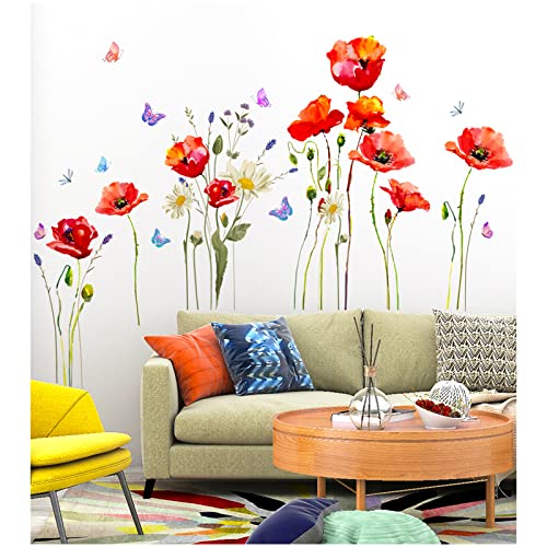 Garten-Blumen Wandtattoo,Tianher Wandsticker Blumenpflanze Schmetterling Wandaufkleber Wanddeko für Wohnzimmer Schlafzimmer Sofa Hintergrund