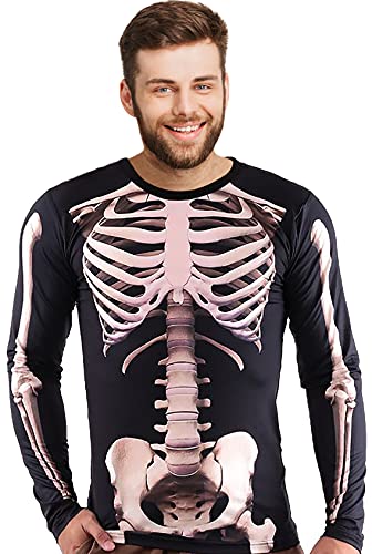 Herren Halloween Kostüm T-Shirt 3D Druck Foto Realistisches Skelett Langarm T-Shirt(Halloween Skelett, XL)