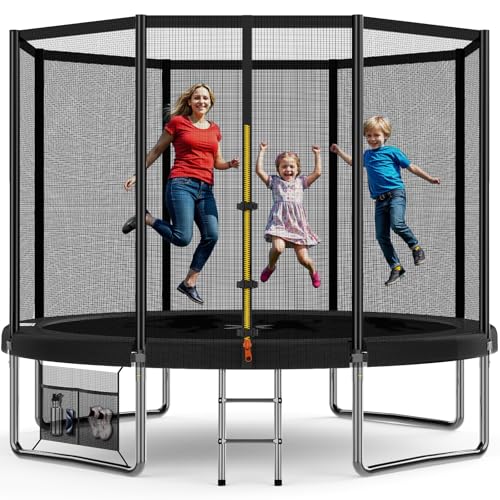 Devoko Trampolin Outdoor Ø 183/228/305/366/427 cm, Indoor Trampolin Kinder Gartentrampoline, Komplettset mit Schuhnetz, Leiter, Randabdeckung, Sicherheitsnetz
