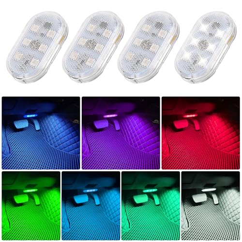 Weinsamkeit Auto LED Innenbeleuchtung Kabellos, 4 Stück Mehrfarbige LED Atmosphäre Licht mit 6 LED-Lampenperlen und Berührungssteuerung USB Wiederaufladbaren Fußraumbeleuchtung Auto LED Neon für Auto