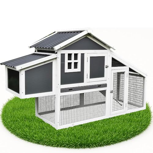 Melko Hühnerstall mit Wellplatten Dach Hühnerhaus Geflügelstall Legenest Hühnervoliere Grau