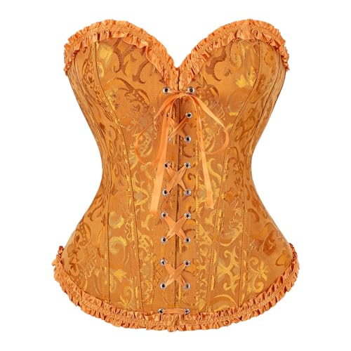 TRIWORKS Golden Korsett Top Damen Corsage Schnürkorsett Bustiers Unterbrust Korsett Corsage Lace Up Waist Cincher für Halloween und Gothic L