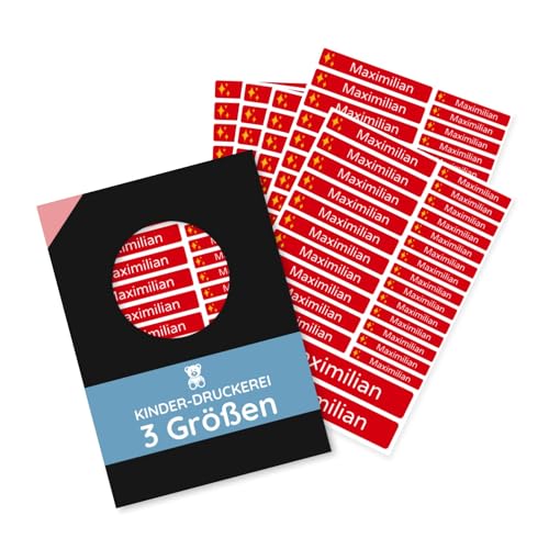 KINDER-DRUCKEREI 130 Stück personalisierte Namensaufkleber für Kinder - 3 Größen Set Mini/Mittel/Groß - Spülmaschine geeignet/Wasserfest/Kratzfest für Innen und Außen