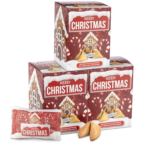 FOOD crew 30x Weihnachtsglückskekse mit Lebkuchen Geschmack – Glückskekse - Süßigkeiten Weihnachten - Gebäck Einzeln Verpackt mit deutschen Sprüchen - Vegan - Made in Germany