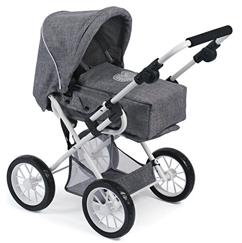 Bayer Chic 2000 - Puppenwagen Leni, 2in1 Kombipuppenwagen mit herausnehmbarer Tragetasche, Jeans grau, 46 cm