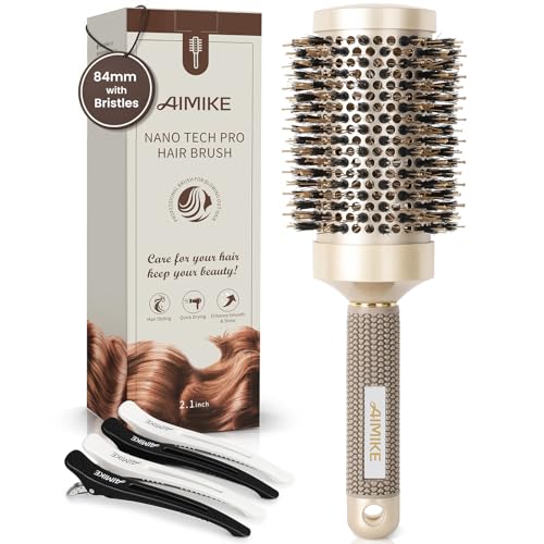 AIMIKE Grosse Rundbürste zum Föhnen für Lange Haare,Rundbürste Groß mit Wildschweinborsten und Rutschfestem Griff, Haarbürste Rund für das Trocknen der Haare, Glätte, Volumen und zum Glänzen-53MM